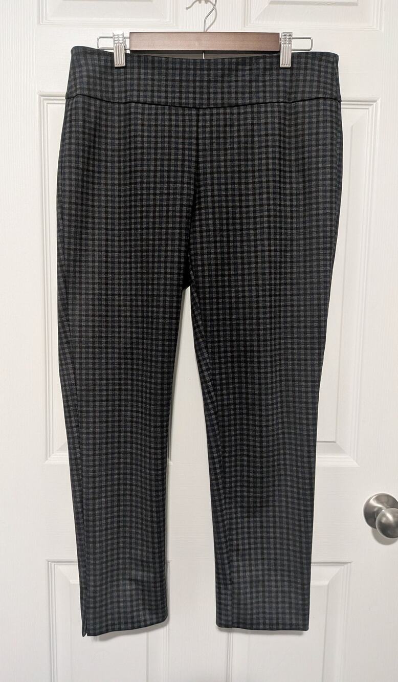 Zac & Rachel Plaid Pull On Ankle Pants Womens Large L Gray Black Blue Career